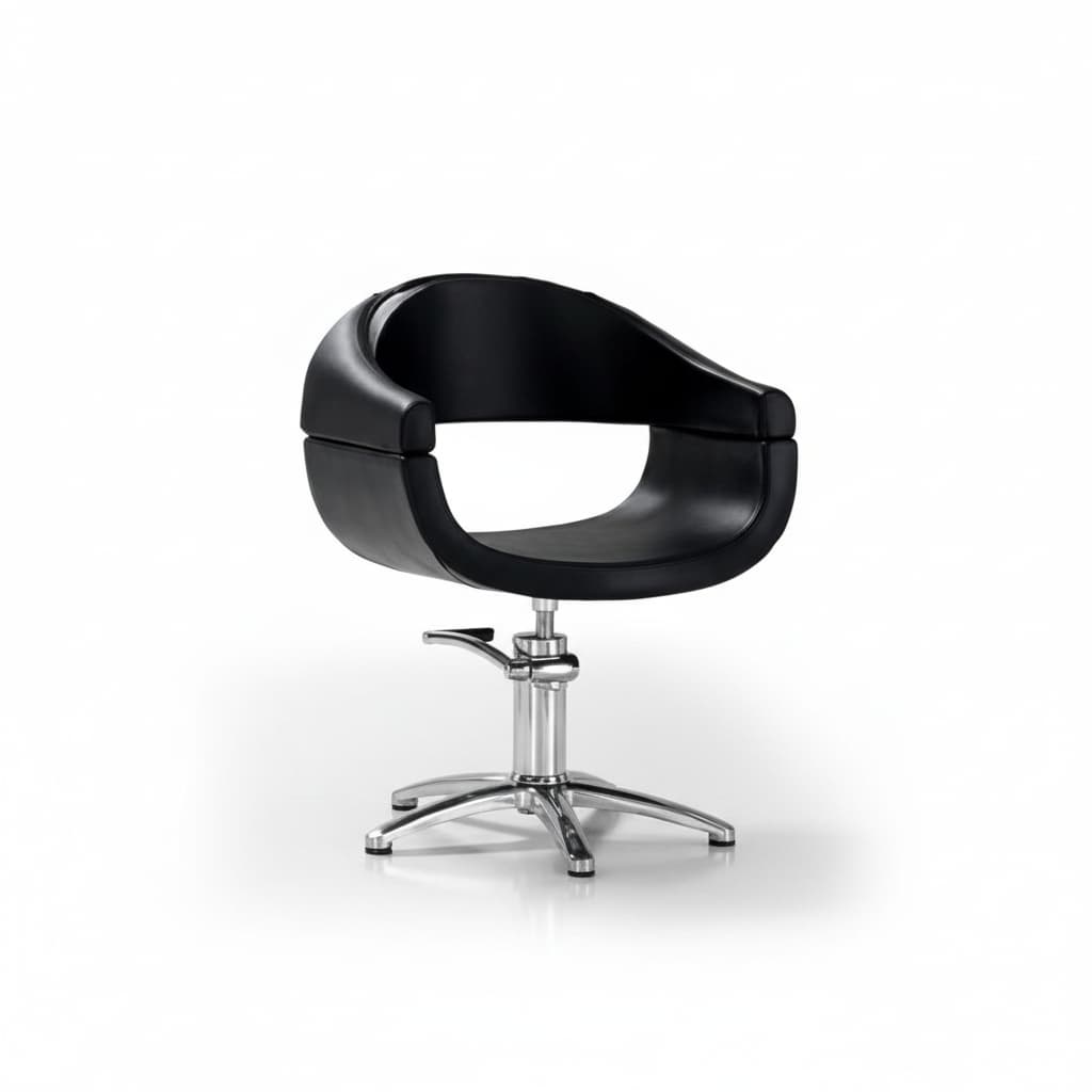 Smart Kollektion: Professionelle Friseursessel mit komfortablem Design, schwarzem Sky Eco-Leder und sternförmiger Basis (Maße: 64 x 59 x 79/91 h cm)