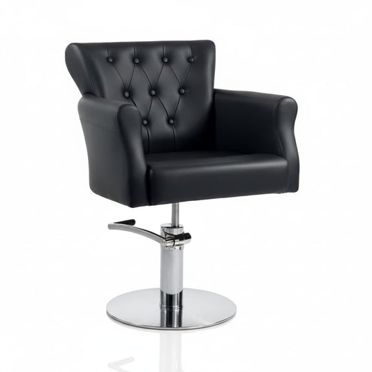 HAIR THRONE Friseursessel: Majestätisches Design, Königlicher Komfort und Schwarzem Sky Eco-Leder (Runde Basis)