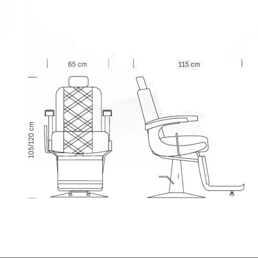 Maße des HAIR GRANADA Barbersessels: 115 x 65 x 105/120 h cm