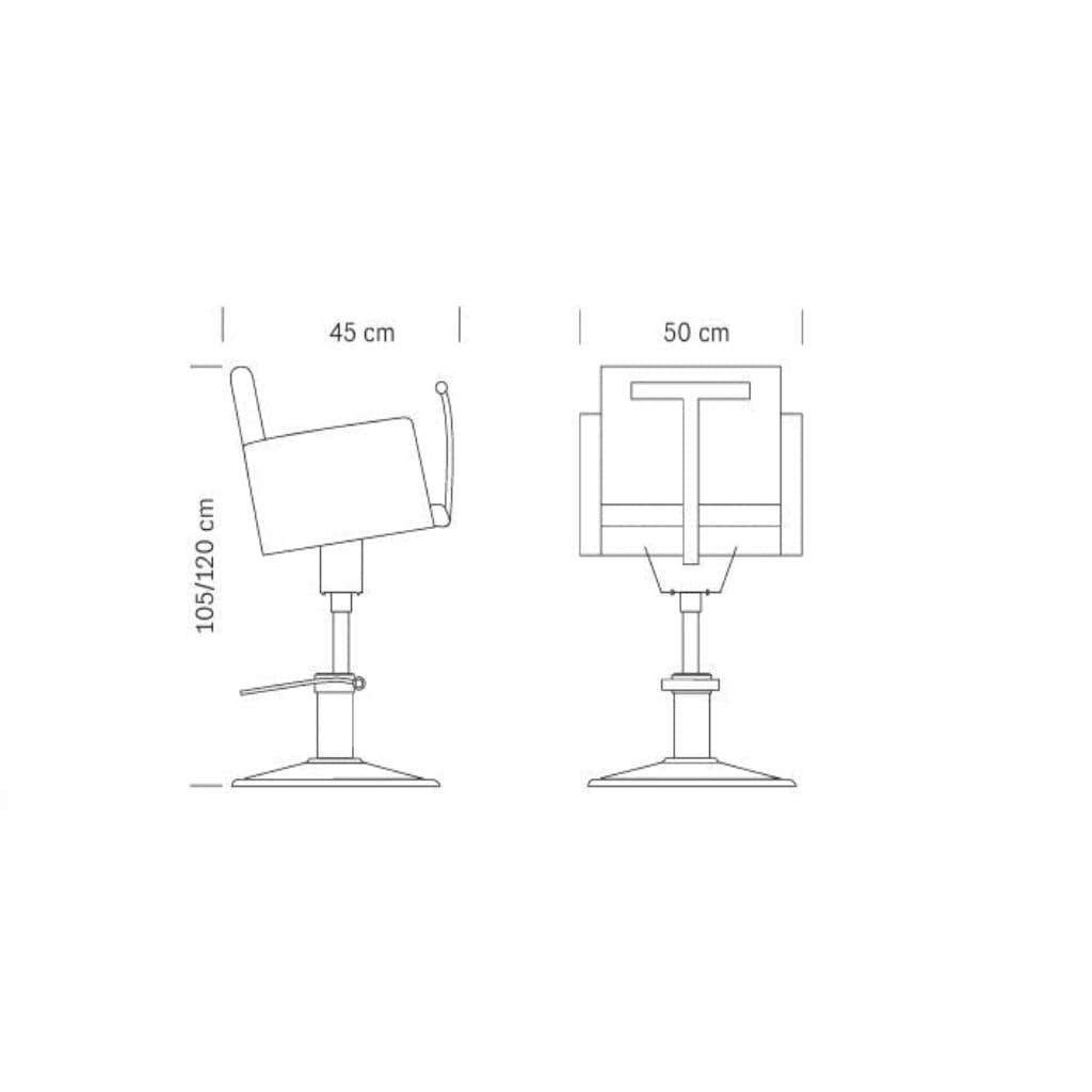 Maße des HAIR JUNIOR Kinderfriseursessels: Höhenverstellbar 105-120 cm, Platzsparend 50 x 45 cm