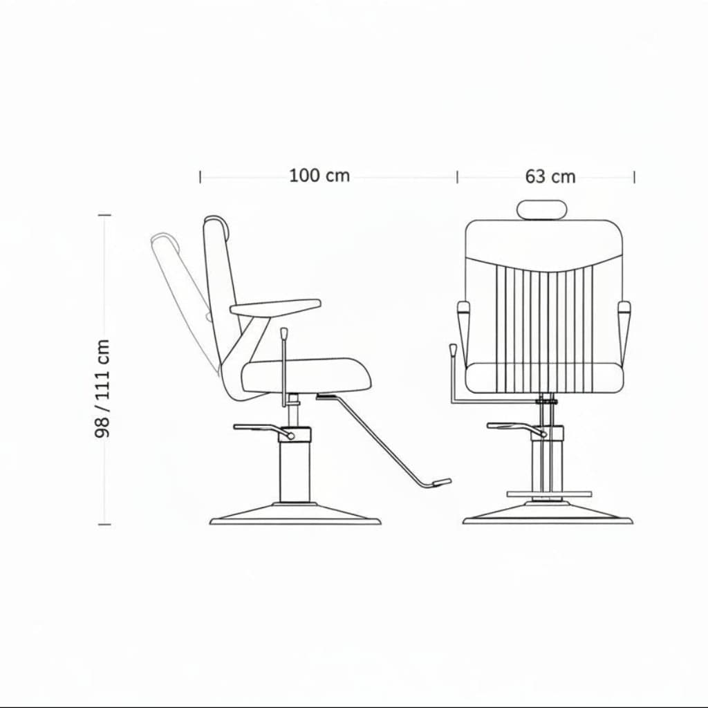 Maße des HAIR MAJORCA Barbersessels: 63 x 100 x 98/111 h cm
