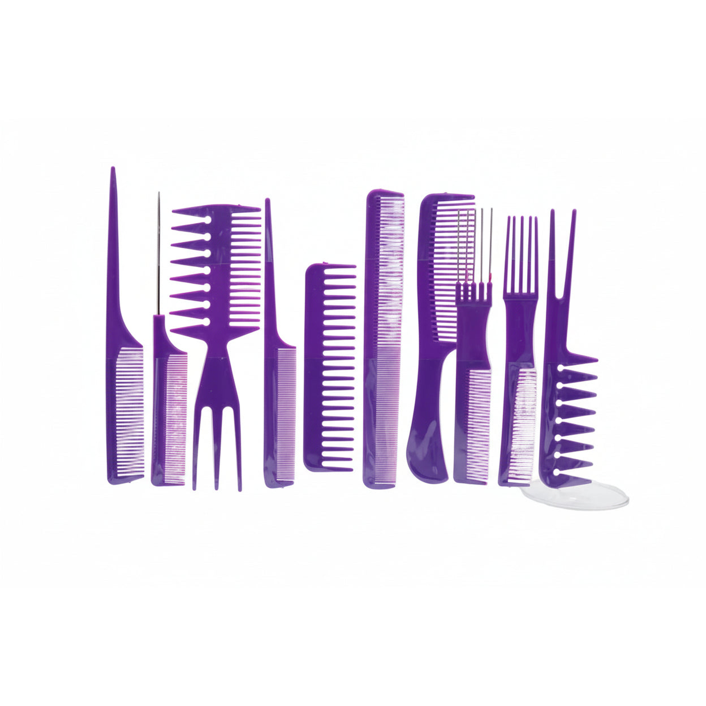 Ein Set aus zehn Kämmen für Friseursalons - Variantenfoto auf weissem Hintergrund
