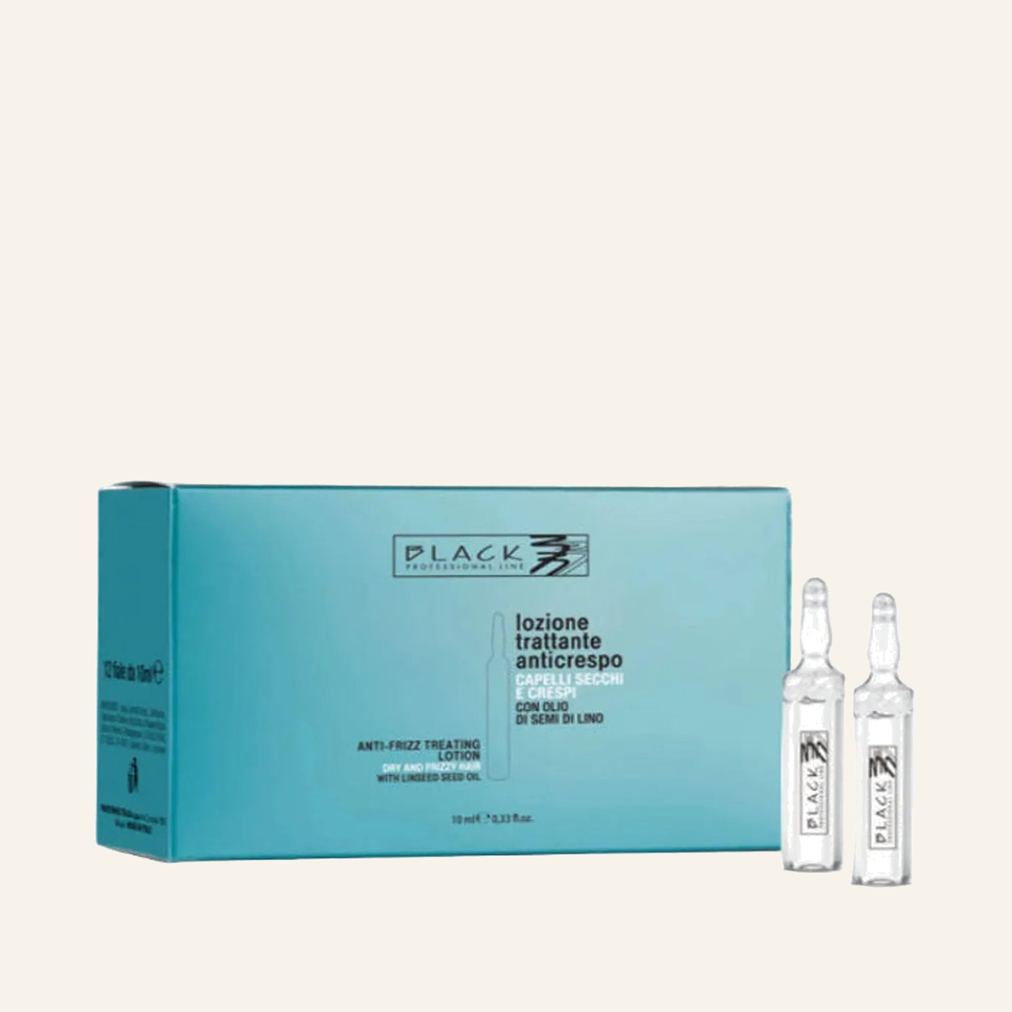 Anti-Frizz Ampullen & Frizz-Glättung & Widerspenstiges Haar - Produktfoto auf beigem Hintergrund