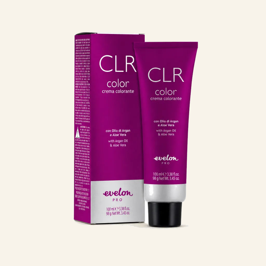 CLR COLOR evelon Professionelle Haarfarbe Colorations Färbecreme - Produktfoto auf beigem Hintergrund
