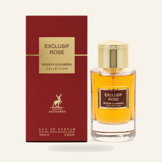 Exclusif Rose – Eau de Parfum für Damen (100 ml / 3.4 oz) - Produktfoto auf beigem Hintergrund