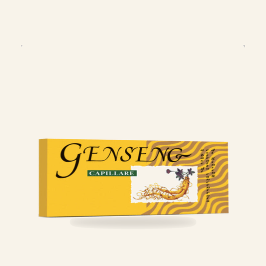 Genseng für trockenes und lebloses Haar - Produktfoto auf beigem Hintergrund