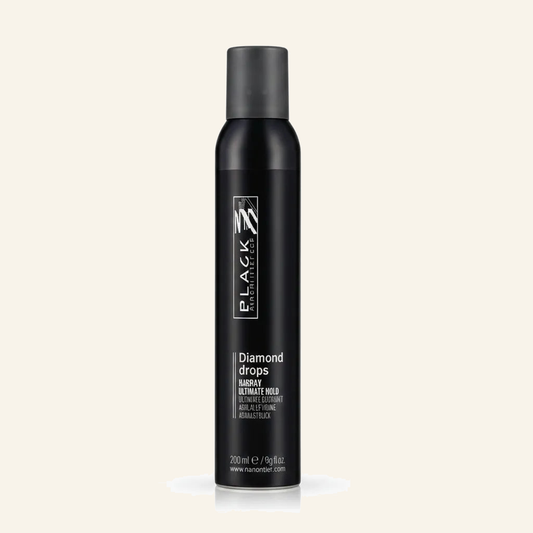Glanz-Spray & Brillantes Finish Locken Glattes Haar 200ml - Produktfoto auf beigem Hintergrund