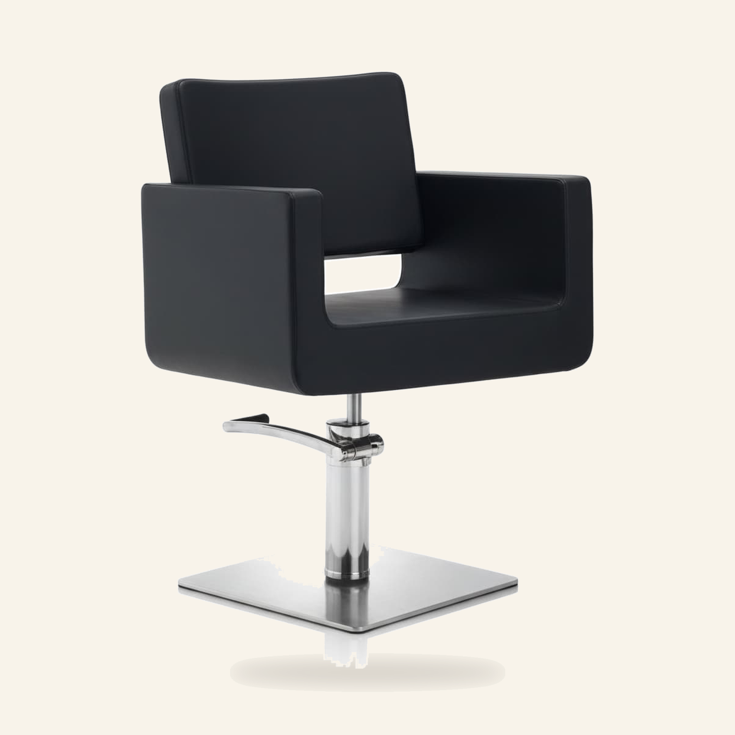 Friseurstuhl & Barberstuhl Eco-Leder Quadratische Basis - Produktfoto auf beigem Hintergrund