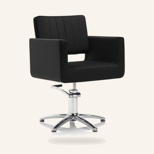 Friseurstuhl & Barberstuhl Eco-Leder sternförmige Basis - Produktfoto auf beigem Hintergrund