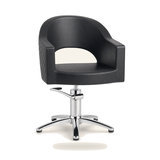 Friseurstuhl & Barberstuhl Chrom Drehbar Eco-Leder Schwarz - Variantenfoto auf weissem Hintergrund
