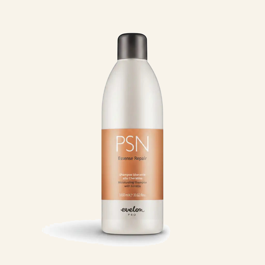 Hydratisierendes Shampoo & Keratin Geschädigtes Haar 1000ml - Produktfoto auf beigem Hintergrund