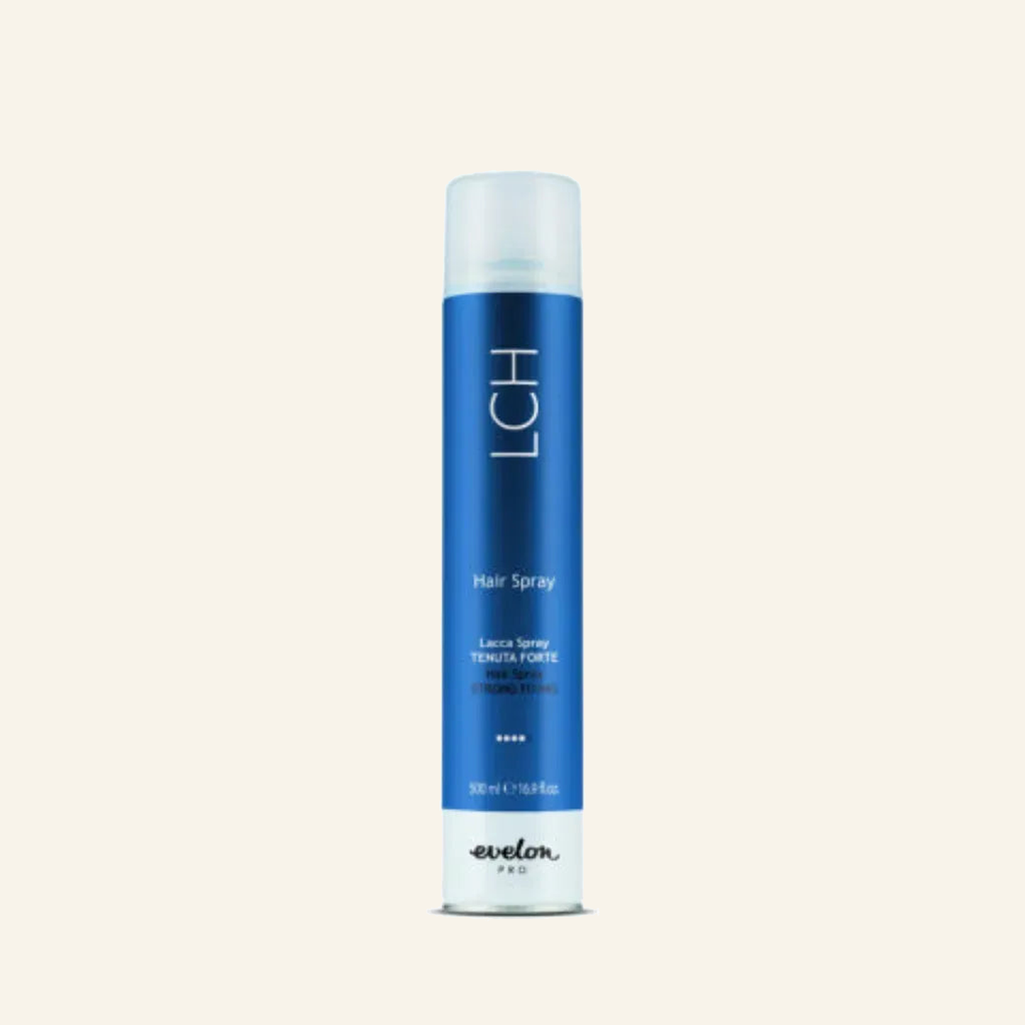 • Evelon Pro Hairspray Pro Lch 500 Ml - Produktfoto auf beigem Hintergrund