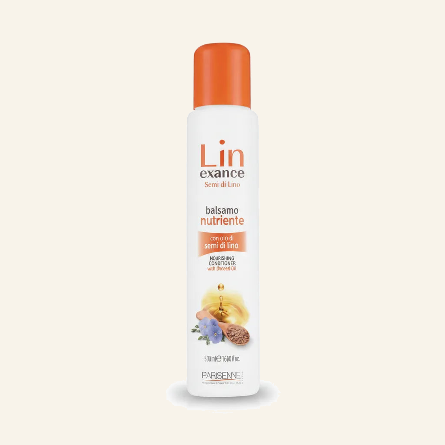 NOURISHING CONDITIONER MIT LEINSAMEN EXTRACT - Produktfoto auf beigem Hintergrund