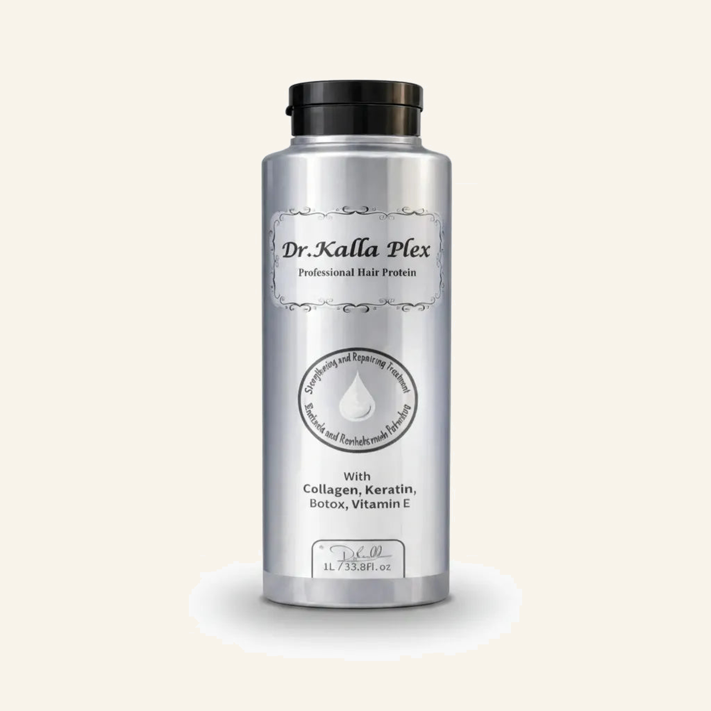 Plex-Protein Treatment Frizz-Glättung & Filler-Effekt 1000ml - Produktfoto auf beigem Hintergrund
