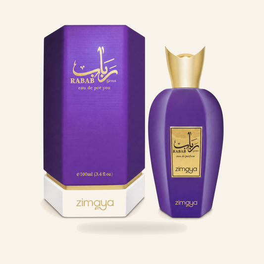Zimaya Rabab Gems – Unisex Eau de Parfum (100 ml) - Produktfoto auf beigem Hintergrund