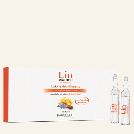 Restrukturierende Ampullen & Haarfaser-Rekonstruktion - Produktfoto auf beigem Hintergrund