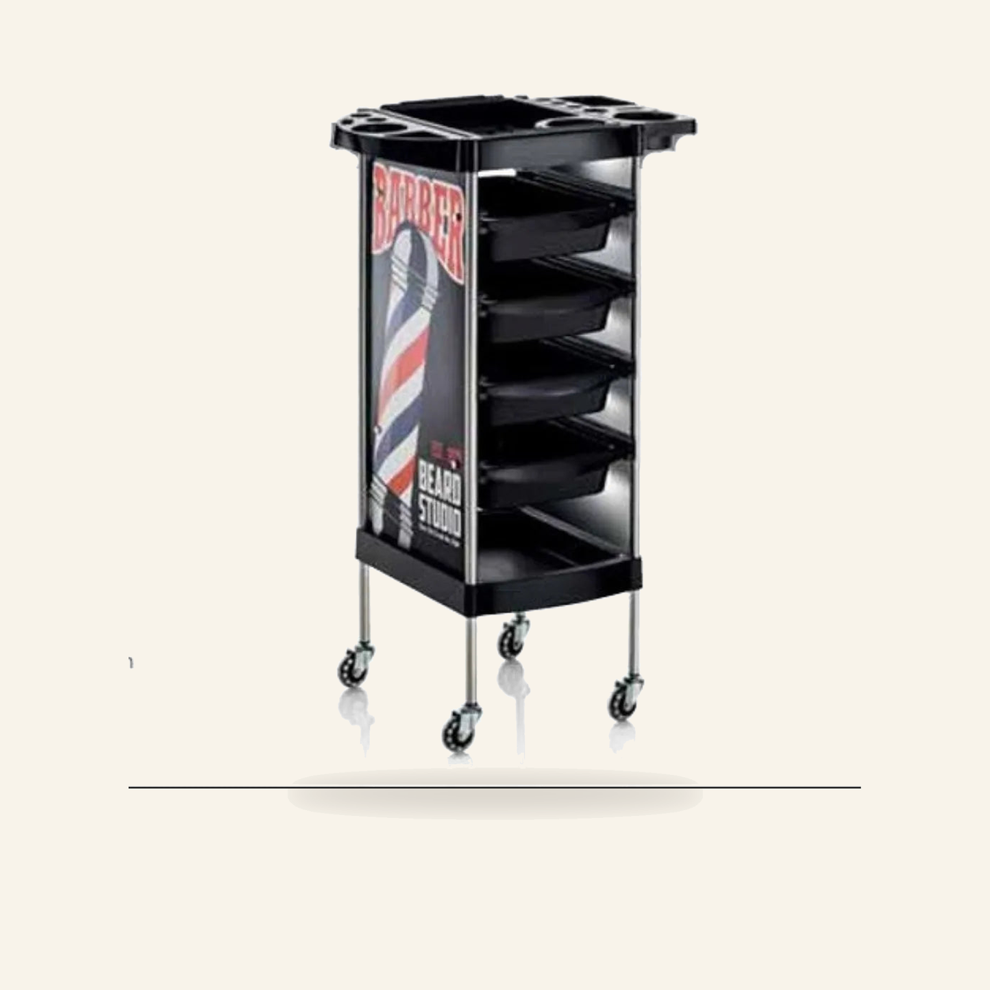 NEXT Friseur-Salonwagen mit 4 Schubladen und Gummirollen - Produktfoto auf beigem Hintergrund