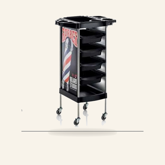 NEXT Friseur-Salonwagen mit 4 Schubladen und Gummirollen - Produktfoto auf beigem Hintergrund
