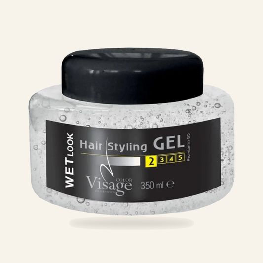 Styling-Gel Wet Look & Glanzeffekt für Profi-Haarstyling - Produktfoto auf beigem Hintergrund