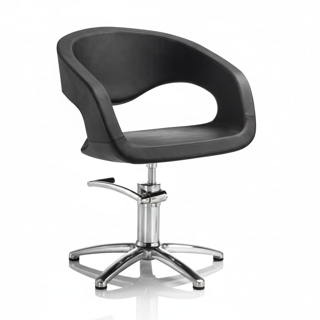 WAVE Friseursessel mit wellenförmigen Formen, komplett mit Polyurethanschaum-Polsterung und schwarzem Sky Eco-Leder (Sternförmige Basis)
