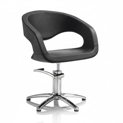 WAVE Friseursessel mit wellenförmigen Formen, komplett mit Polyurethanschaum-Polsterung und schwarzem Sky Eco-Leder (Sternförmige Basis)
