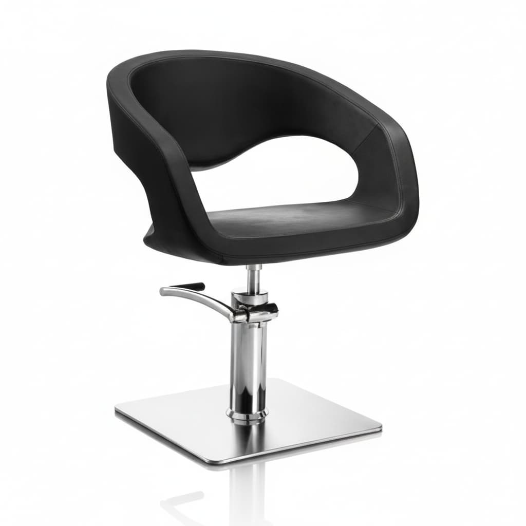 WAVE Friseursessel: Wellige Formen, komplett mit Polyurethanschaum-Polsterung, Schwarzem Sky Eco-Leder, verchromtem Gestell und Design, das Kundenkomfort sichert
