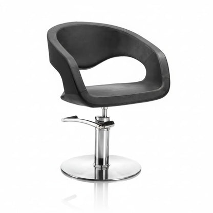 WAVE Friseursessel mit wellenförmigen Formen, komplett mit Polyurethanschaum-Polsterung und schwarzem Sky Eco-Leder (Runde Basis)
