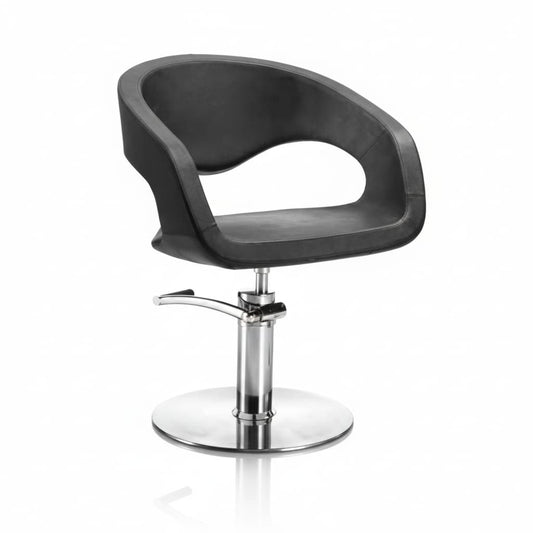 WAVE Friseursessel mit wellenförmigen Formen, komplett mit Polyurethanschaum-Polsterung und schwarzem Sky Eco-Leder (Runde Basis)
