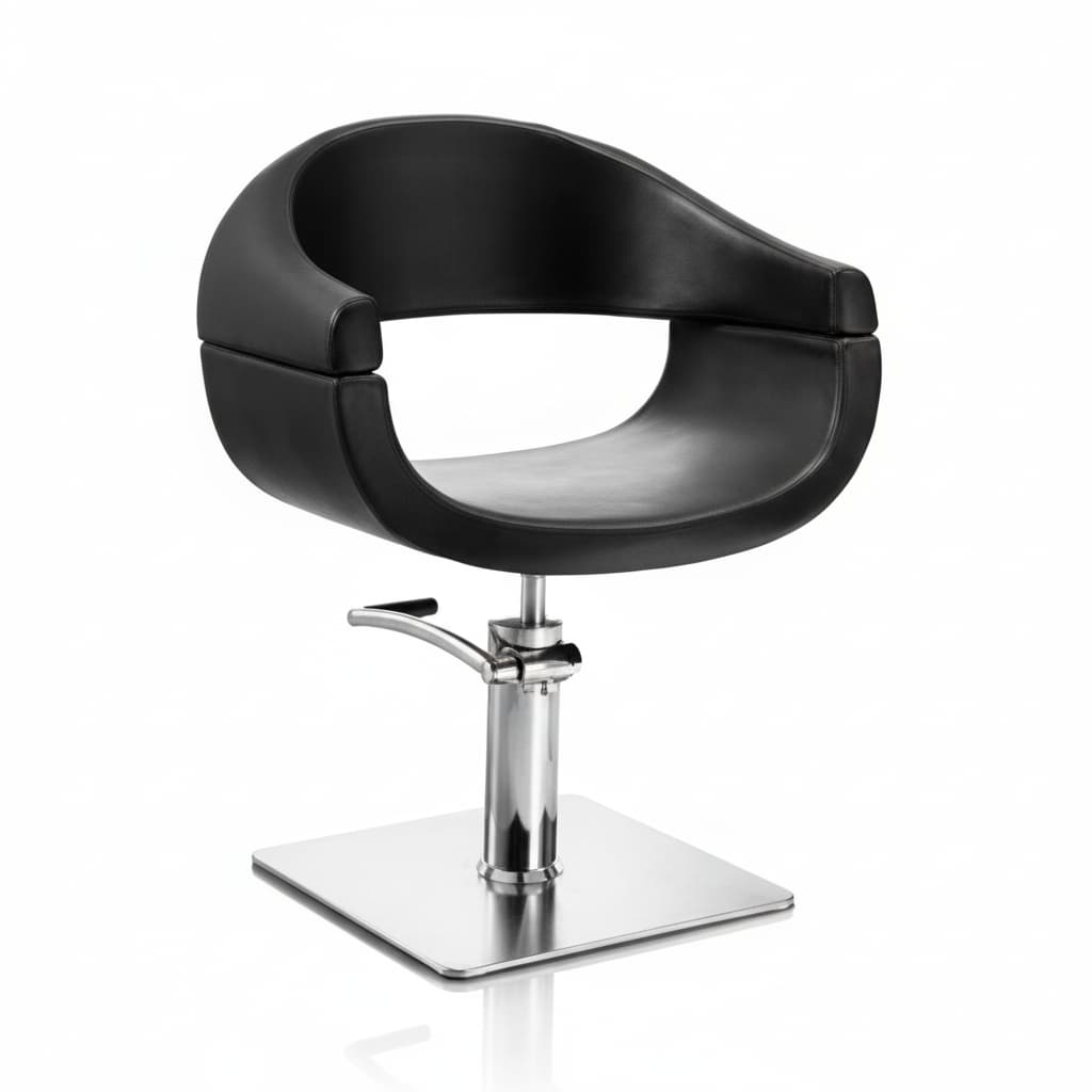 HAIR QUEEN Friseursessel: Rationaler Stil, Sitz- und Rückenteil aus separaten Polyurethanschaum-Abschnitten und schwarzem Sky Eco-Leder (Quadratische Basis)
