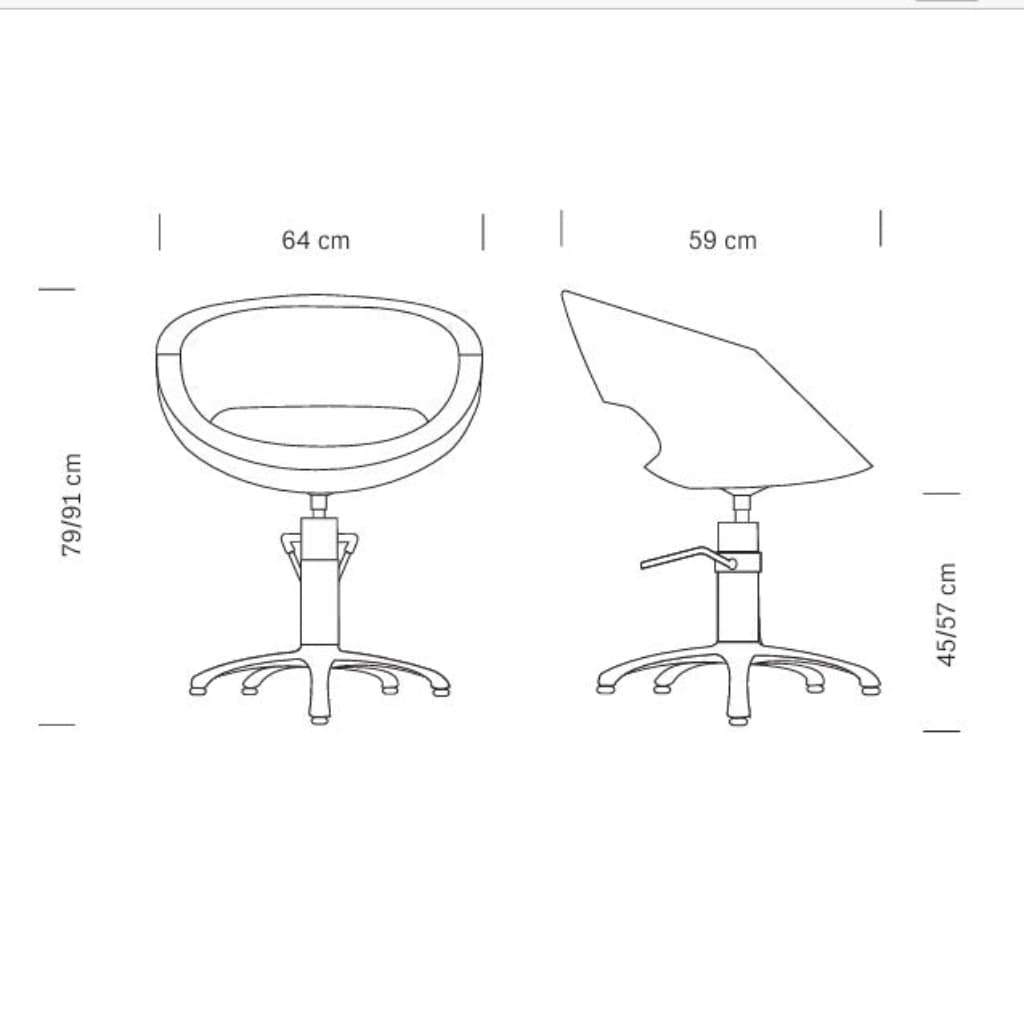 Maße des HAIR QUEEN Friseursessels: 64 x 59 x 79/91 h cm
