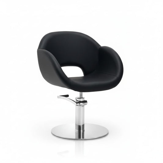 HAIR GRACE Friseursessel: Design, das Kundenkomfort sichert, komplett mit Polyurethanschaum-Polsterung und schwarzem Sky Eco-Leder (Runde Basis)
