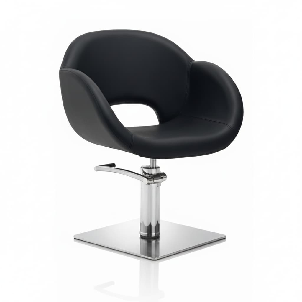HAIR GRACE Friseursessel: Design, das Kundenkomfort sichert, komplett mit Polyurethanschaum-Polsterung und schwarzem Sky Eco-Leder (Quadratische Basis)
