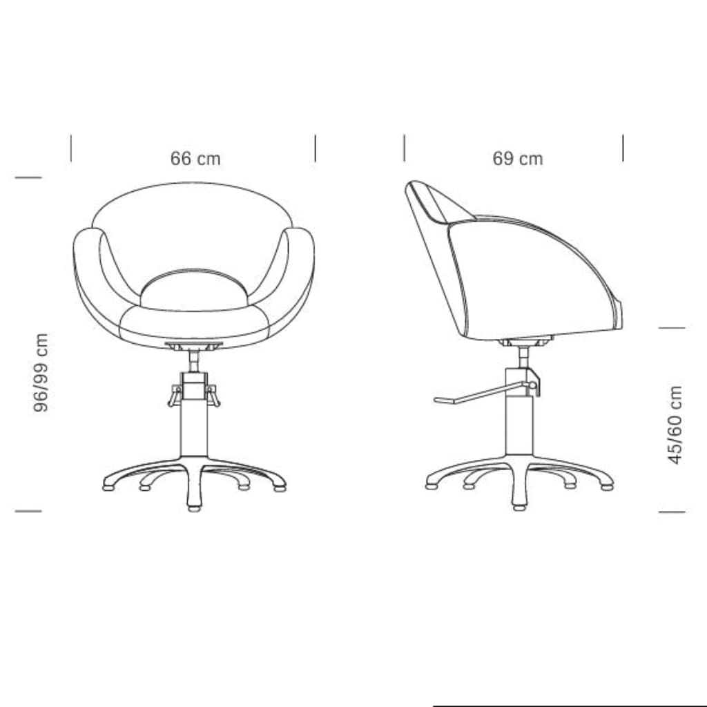 Maße des HAIR GRACE Friseursessels: 66 x 69 x 84/96-99 h cm
