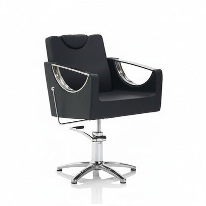 HAIR CROWN Friseursessel: Majestätisches Design, Königlicher Komfort und Schwarzes Sky Eco-Leder (Sternförmige Basis)
