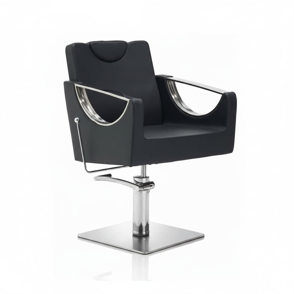HAIR CROWN Friseursessel: Majestätisches Design, Königlicher Komfort und Schwarzes Sky Eco-Leder (Quadratische Basis)
