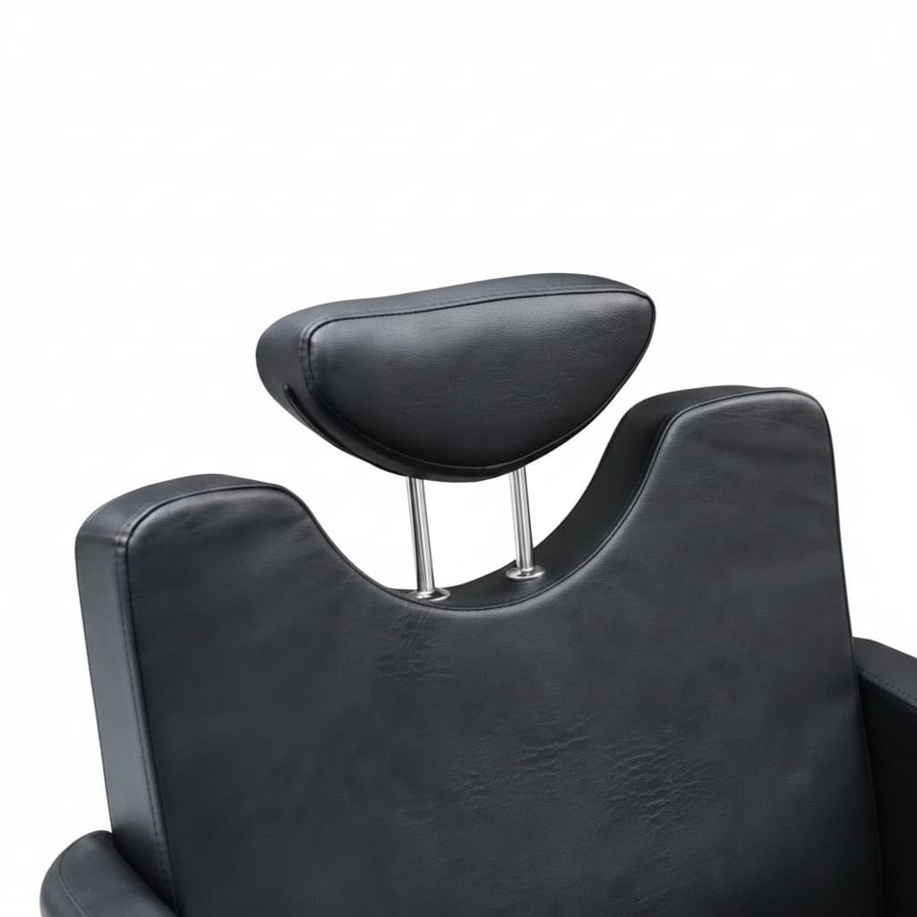 HAIR CROWN Friseursessel: Majestätisches Design, Königlicher Komfort und Schwarzes Sky Eco-Leder (Kopfstütze nach unten verstellbar)

