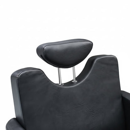 HAIR CROWN Friseursessel: Majestätisches Design, Königlicher Komfort und Schwarzes Sky Eco-Leder (Kopfstütze nach unten verstellbar)
