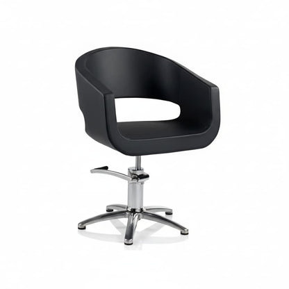 HAIR STYLO Friseursessel: Minimalistisches Design mit großen abgerundeten Rücken- und Sitzteilen aus Polyurethanschaum und schwarzem Sky Eco-Leder (Sternförmige Basis)
