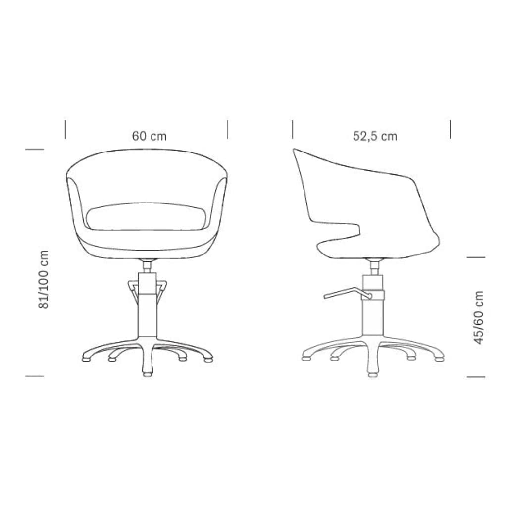 Maße des HAIR STYLO Friseursessels: 60 x 52,5 x 81/100 h cm
