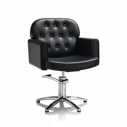HAIR LIBERTY Friseursessel mit Noppensteppung, Schaltknöpfen und schwarzem Sky Eco-Leder, Design, das Kundenkomfort sichert (Sternförmige Basis)

