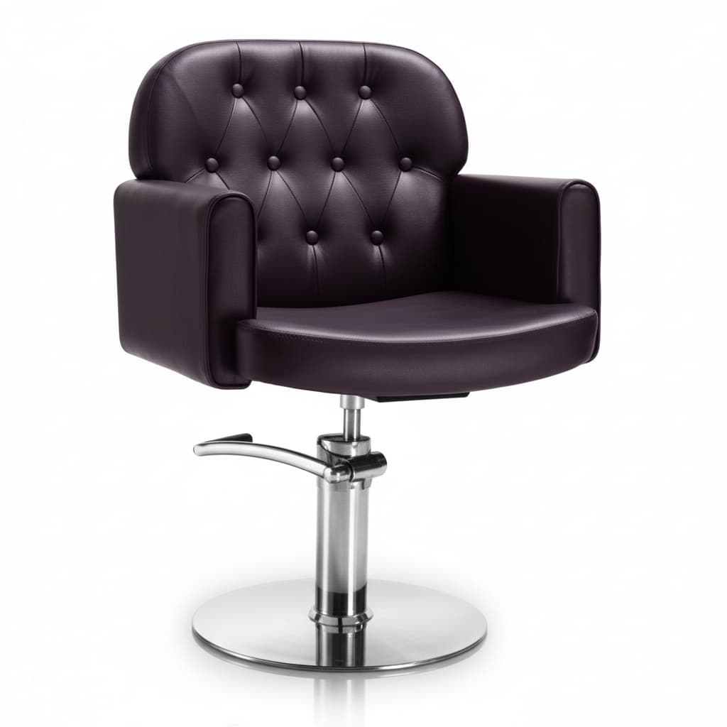 HAIR LIBERTY Friseursessel mit Noppensteppung, Schaltknöpfen und schwarzem Sky Eco-Leder, Design, das Kundenkomfort sichert (Runde Basis)
