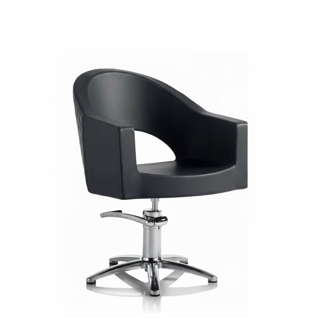 HAIR PARIS NOVEAU Friseursessel mit abgerundeten Ecken, Topstichnähten, Polyurethanschaum-Polsterung und schwarzem Sky Eco-Leder, Design, das Kundenkomfort sichert (Sternförmige Basis)
