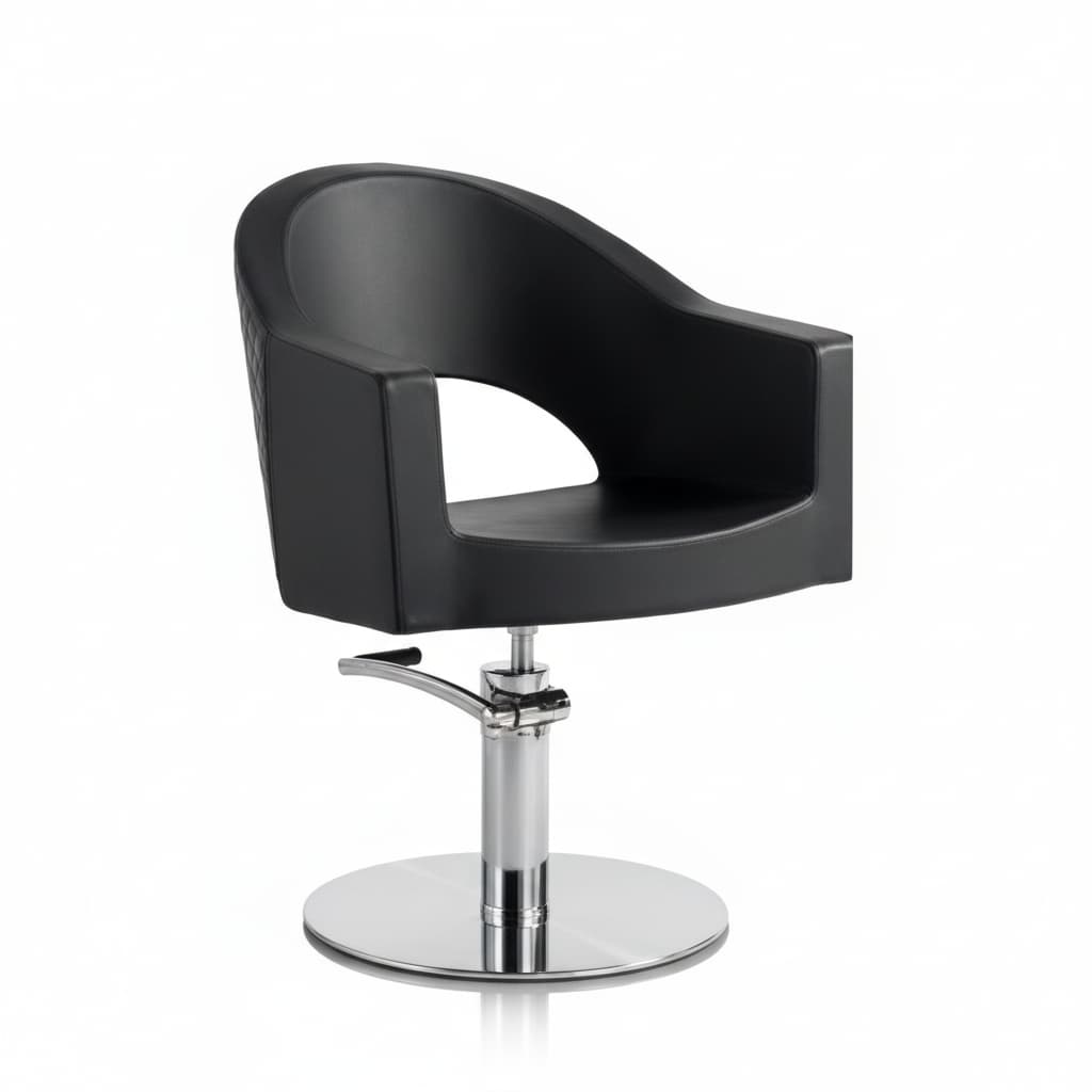 HAIR PARIS NOVEAU Friseursessel mit abgerundeten Ecken, Topstichnähten, Polyurethanschaum-Polsterung und schwarzem Sky Eco-Leder, Design, das Kundenkomfort sichert (Runde Basis)
