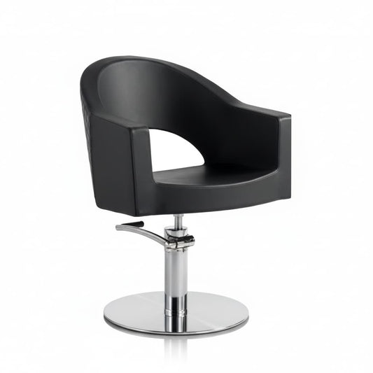 HAIR PARIS NOVEAU Friseursessel mit abgerundeten Ecken, Topstichnähten, Polyurethanschaum-Polsterung und schwarzem Sky Eco-Leder, Design, das Kundenkomfort sichert (Runde Basis)
