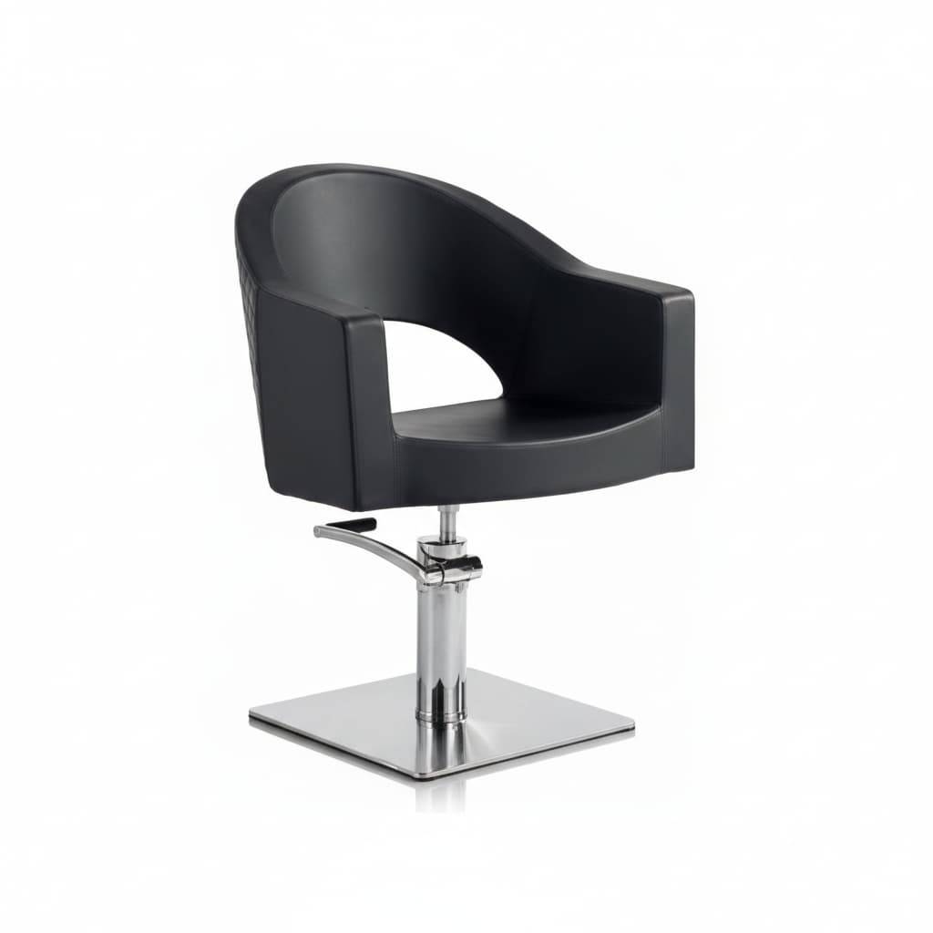 HAIR PARIS NOVEAU Friseursessel mit abgerundeten Ecken, Topstichnähten, Polyurethanschaum-Polsterung und schwarzem Sky Eco-Leder, Design, das Kundenkomfort sichert (Quadratische Basis)
