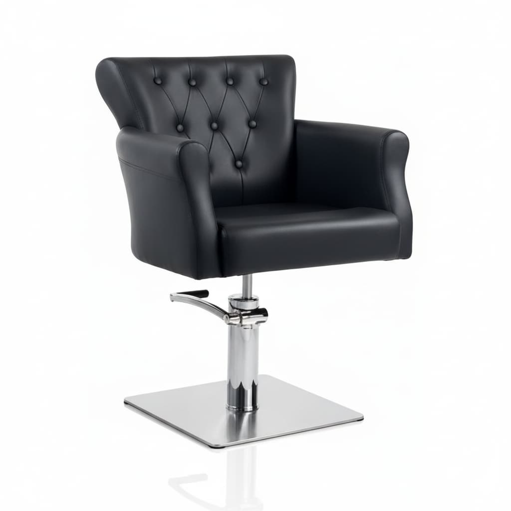 HAIR THRONE Friseursessel: Majestätisches Design, Königlicher Komfort und Schwarzem Sky Eco-Leder (Quadratische Basis)
