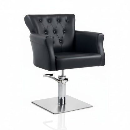 HAIR THRONE Friseursessel: Majestätisches Design, Königlicher Komfort und Schwarzem Sky Eco-Leder (Quadratische Basis)
