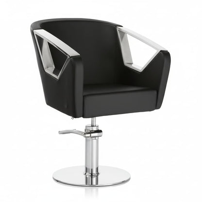 HAIR ASTRA BLACK Friseursessel mit Aluminium-Zierleisten und Design, das Kundenkomfort sichert (Runde Basis)
