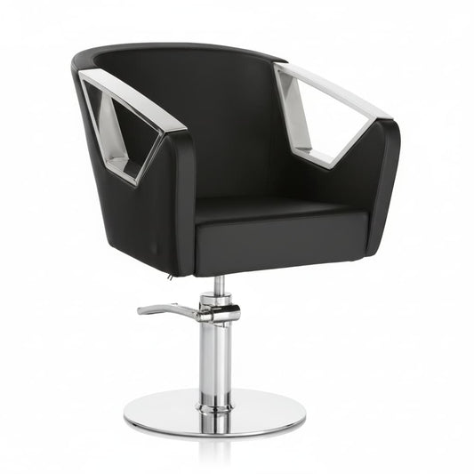 HAIR ASTRA BLACK Friseursessel mit Aluminium-Zierleisten und Design, das Kundenkomfort sichert (Runde Basis)
