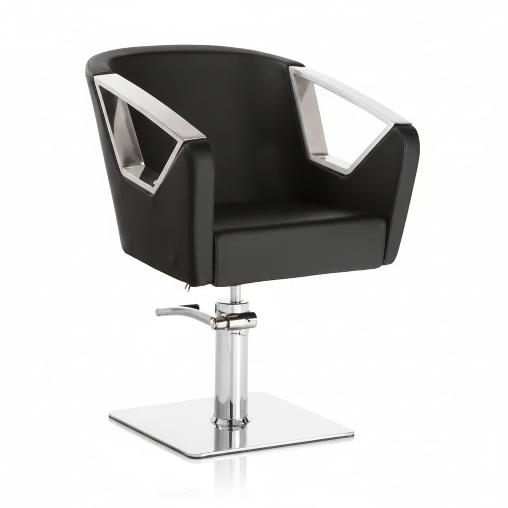 HAIR ASTRA BLACK Friseursessel mit Aluminium-Zierleisten und Design, das Kundenkomfort sichert (Quadratische Basis)
